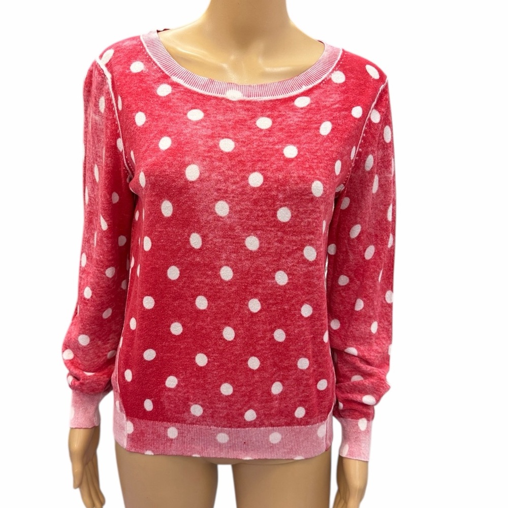 LC Lauren Conrad Red and White Polka Dot Burnout Sweater Medium